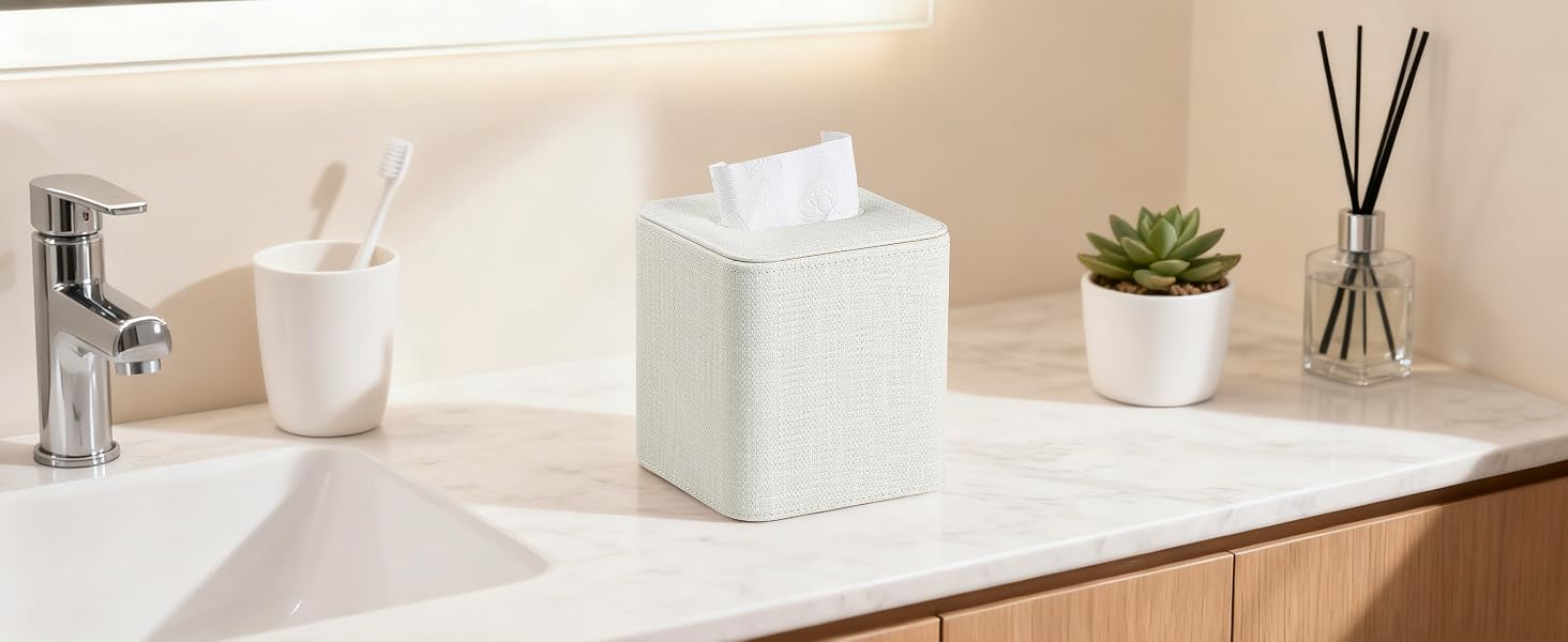 Cretkhp Square Linen Tissue Box Cover