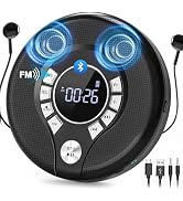 Greadio Portable Bluetooth CD Player with 2000mAh Rechargeable, Personal CD Player for Car with F...