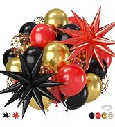Red Black and Gold Balloons, 12 Inch Metallic Gold Black Red Confetti Balloons with Star Foil Bal...