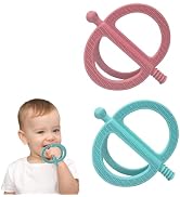 SOLIFEGOBLE 2-Pack Silicone Baby Teething Rings - Easy-Grip Chew Toys with Textured Surfaces, BPA...