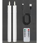 Gmnee 9.6" Rechargeable Flameless Taper Candles with Remote, Timer, Dimmer, White LED CandleStick...