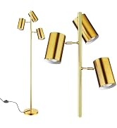 Tree Floor Lamp with 3 Light Bulbs,Gold Standing Tall Pole Lamp with 3 Adjustable Rotating Lights...