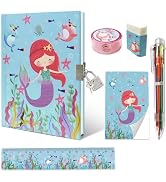 Mermaid Girls Diary with Lock, Set of Diary for Girls Incl. Kids Journal with Lock & Pen (6-Multi...