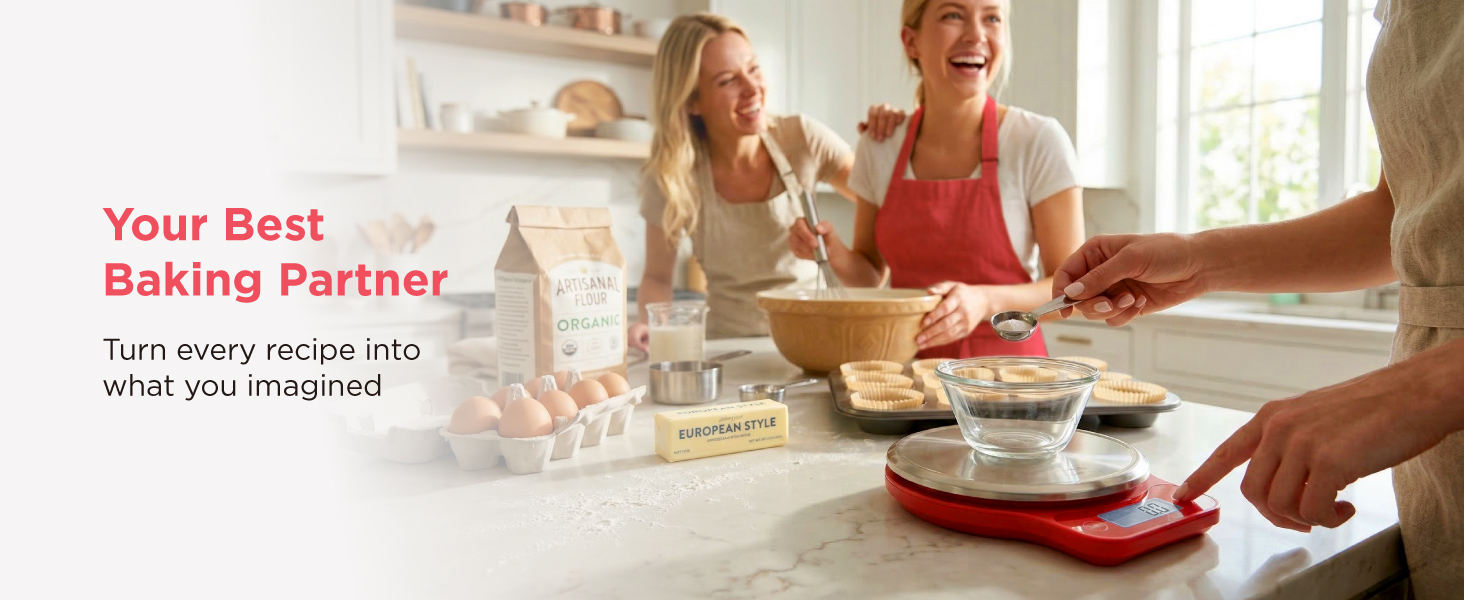Kitchen Mama digital food scale for baking, ingredient measuring, portion control