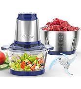 KOIOS 500W Powerful Electric Food Processor with 8 Cup Stainless Steel & Glass Bowls, 2 Speed Mod...