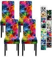 LEIWEIHOPE Watercolor Dining Chair Covers Set of 4, Stretch Spandex Chair Slipcovers with Abstrac...