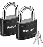 Puroma 2 Pack Keyed Padlock with 3 Keys, 40mm Heavy-Duty Locks for Outdoor Gate Fence Hasp Cabine...