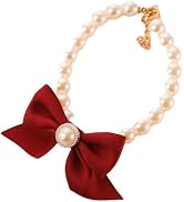 Red Dog Collar, Fashions Pet Pearl Necklace Diamond Crystal Cats Collar, Kitten Puppy Jewelry Col...