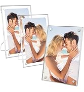 3 Pack 4x6 Acrylic Picture Frames with Stand, Floating Effect Size: 3x5 or Smaller, Frameless Fra...