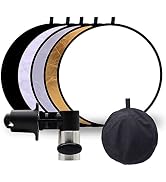 Light Reflector for Photography with Clip 24inch 5 in 1 Portable 60cm Round Collapsible Multi Dis...