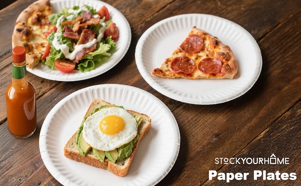 Stock Your Home 9-Inch Paper Plates Uncoated, Everyday Disposable Plates