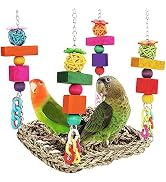 Bird Toys Parakeet Toys Conure Toys Bird Foraging Wall Toy,Seagrass Woven Hammock Swing Mat for C...