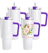 D·S 4 Pack Sublimation Tumblers 40 OZ with Handle Blank Insulated Large Tumbler Bulk, Coffee Trav...