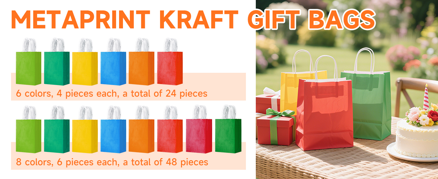 METAPRINT Rainbow Paper Gift Bags with Handles in Bulk, 5.8x3.2x8.25 inch