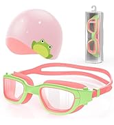 Zeligerstar Kids Swim Goggles with Silicone Swim Cap, Swimming Goggles for Kids 6-14, Anti-Fog UV...