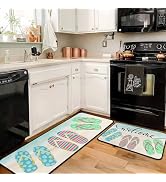 Yovirinto Summer Beach Themed Kitchen Mat Set of 2, Tropical Flip Flop & Palm Print, Non-Slip Abs...