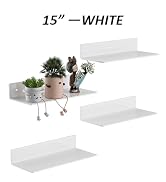 Hexsonhoma Sezanrpt 4 Pack White Acrylic Floating Shelves 15 Inches, Wall Hanging Bathroom Shelve...