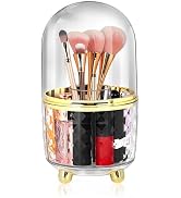 LAREKUN 360° Rotating Makeup Tool Storage Box with Lid, Makeup Brush Holder, Dust-Proof Rotating ...