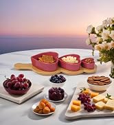 Snack Time Collection Set - 3piece Heart Shaped Durable Porcelain Bowls with Fitted Bamboo Tray