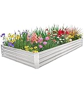 JERIA 8×4×1ft Raised Garden Bed with Support Rods,Galvanized Raised Garden Bed Kit Outdoor Metal ...