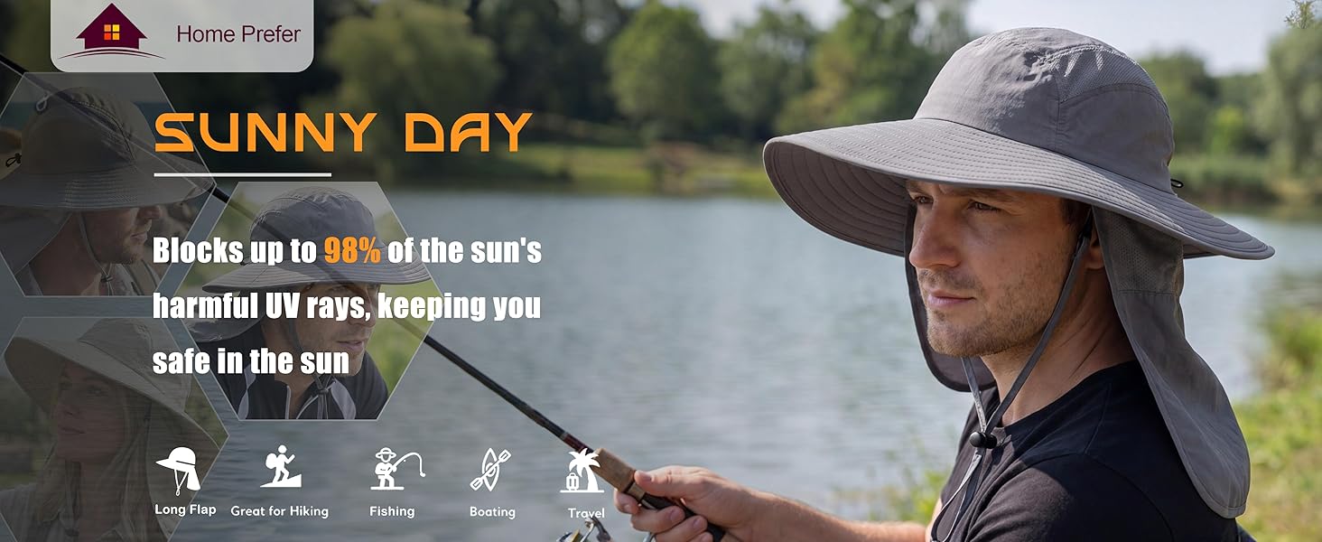wide brim neck flap sun hat for men