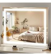 FENNIO 23" x 18" Vanity Mirror with Lights,LED Makeup Mirror,Hollywood Mirror with 3 Color Modes ...