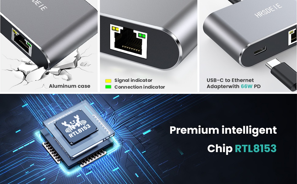 USB C Gigabit Ethernet Adapter with 60W Charging Port