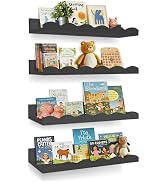 Bxngjuj Nursery Book Shelves, 4 Pack Black Floating Shelves for Wall, Wood Scalloped Shelves for ...