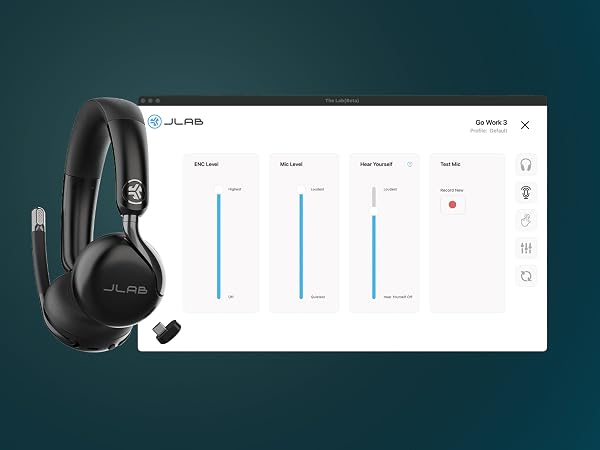 A man using the jlab app to adjust his headphone settings