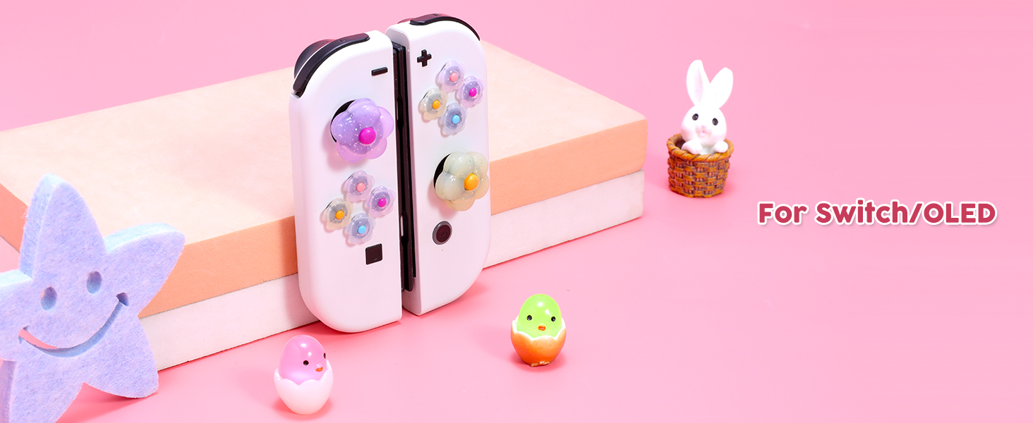 Cute Switch Joycon Thumb Grip Caps, Kawaii D-Pad Button Cover