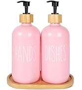 16 OZ Pink Soap Dispenser Women,2 Pack Glass Refillable Dish and Hand Bottles Set Pump Bottle,Hou...