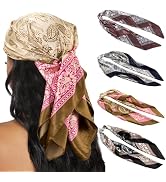HBselect 4PCS Head Scarf for Women 35” Head Scarves Silk Like Satin Neck Scarfs Square Bandana Ha...