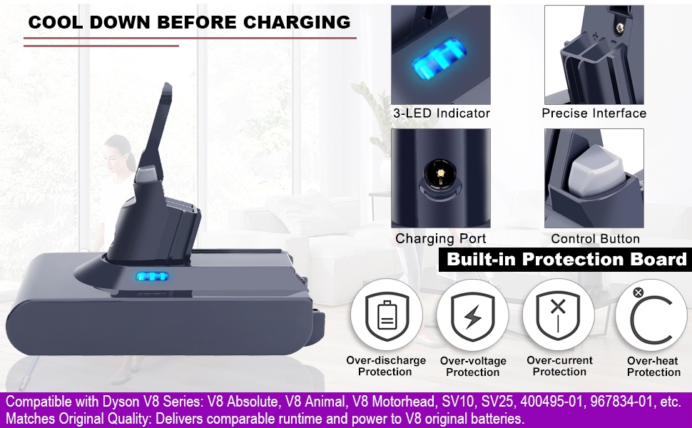 Compatible with Dyson V8 Animal, V8 Absolute, V8 Motorhead vacuum replacement batteries
