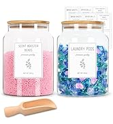 Glass Jars for Laundry Room Organization, 120oz Laundry Pods Container with Labels, Dryer Sheet H...
