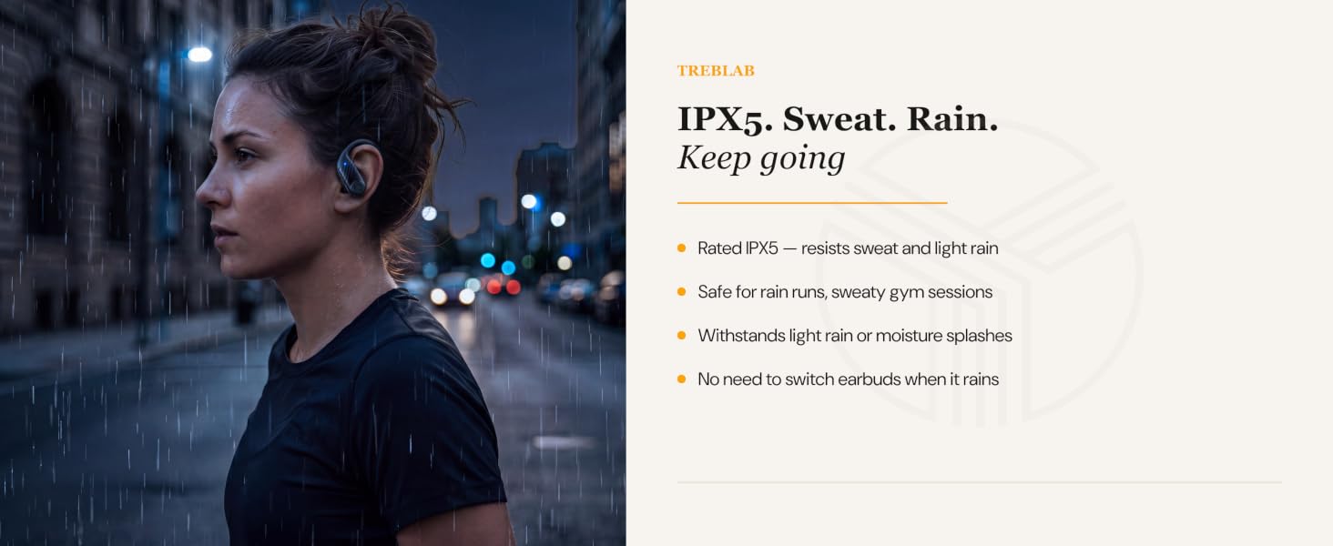 IPX5. Sweat. Rain. Keep going