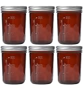 KORCCI Amber Glass Mason Jars 16oz - 6 Pcs Wide Mouth Mason Jars With Lids And Bands. Empty Candl...