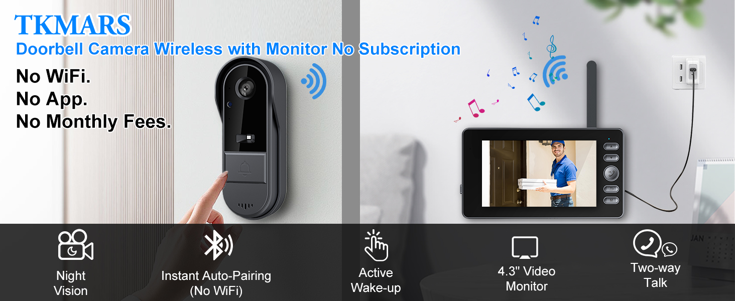 timbre con camara para puerta inalambrico video doorbell wireless no subscription intercom