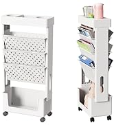DTK 5 Tier Rolling Book Cart, Multi-Functional Mobile Bookshelf Cart with Wheels, File Folder Mag...