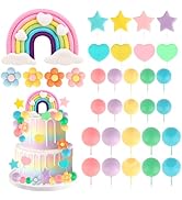 Hooqict 33 PCS Rainbow Cake Topper with Daisy Flower Pastel Balls Boho Rainbow Cake Decorations f...