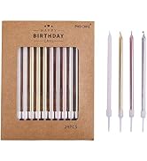PHD CAKE 24-Count Long Birthday Candles in Holders in Gold Silver Rose Gold White, Cake Candles, ...