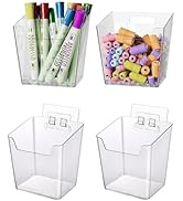 Clear Adhesive Wall Storage Bins, Small 4 Pack Cabinet Door Organizer Holders, Hanging Wall Mount...