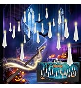 Xavnero 12 Pcs Halloween Ghost Flameless Floating Candles with Wand Remote Timer, Battery Operate...