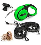 Double Retractable Dog Leash for 2 Large Dogs (Up to 143 Lbs Each), 2 Headed Pet Leash with Poop ...