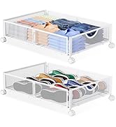 Yecaye Under Bed Storage with Wheels, 2 Pack Under Bed Shoe Storage Organizer Drawer, Tool-free A...