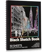 50 Sheets Black Paper Sketchbook, 108 lb/160gsm Heavyweight Black Sketch Pad 9×12in, Acid-Free Dr...