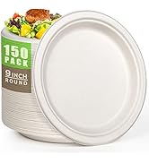 Gezond 150pcs Compostable Paper Plates 9 Inch Disposable Plates Unbleached Heavy Duty Eco-Friendl...