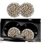 2PCS Leopard Print Car Coasters for Cup Holders with Rhinestone,Stylish Car Cup Coasters for Deco...