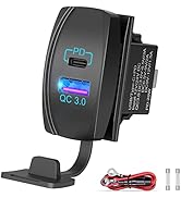 USB C Rocker Switch Style Car Charger Dual PD and QC3.0 Port 12V/24V Outlet Panel Mount with Wate...