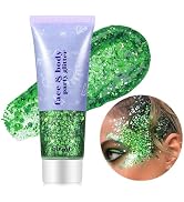 Go Ho Green Face Body Glitter,St Patricks Day Face Glitter Makeup,Green Face Paint Holographic Ch...