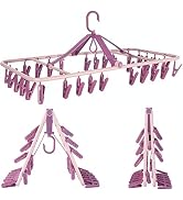 Foldable Clip Hangers with 32 Clothespin Drying Clips Underwear Hanger with Clips Plastic Laundry...